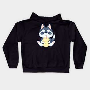 Husky Drinking a Cool Drink Kids Hoodie